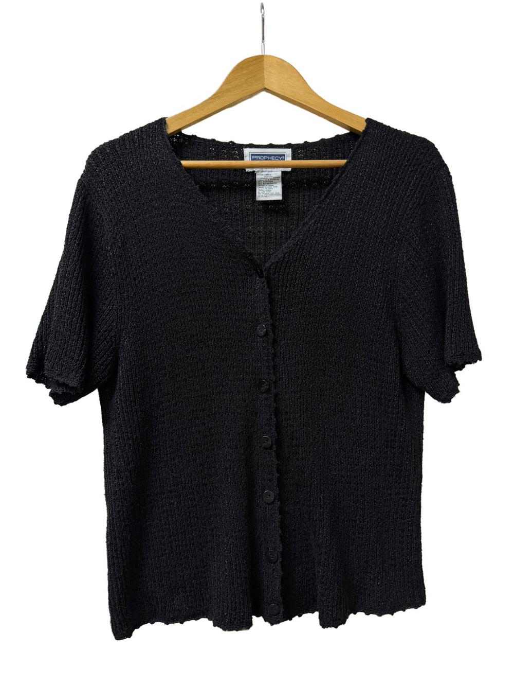 VTG Sag Harbor Silk Rayon Blend Black Open Knit Short Sleeve Sweater Top XL EUC